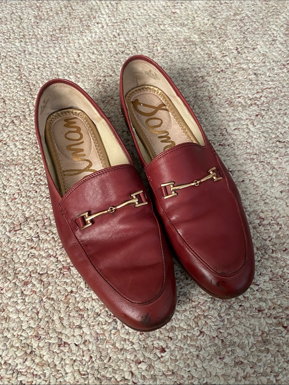 Sam Edelman SZ 9 Maroon Burgandy Leather Horsebit Loafers